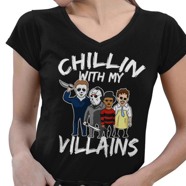 Chillin With My Villains Tshirt Women V-Neck T-Shirt