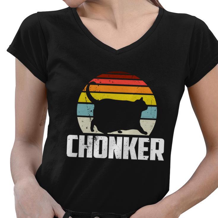 Chonker Fat Cat Meme Funny Chonk Cat Gift Women V-Neck T-Shirt