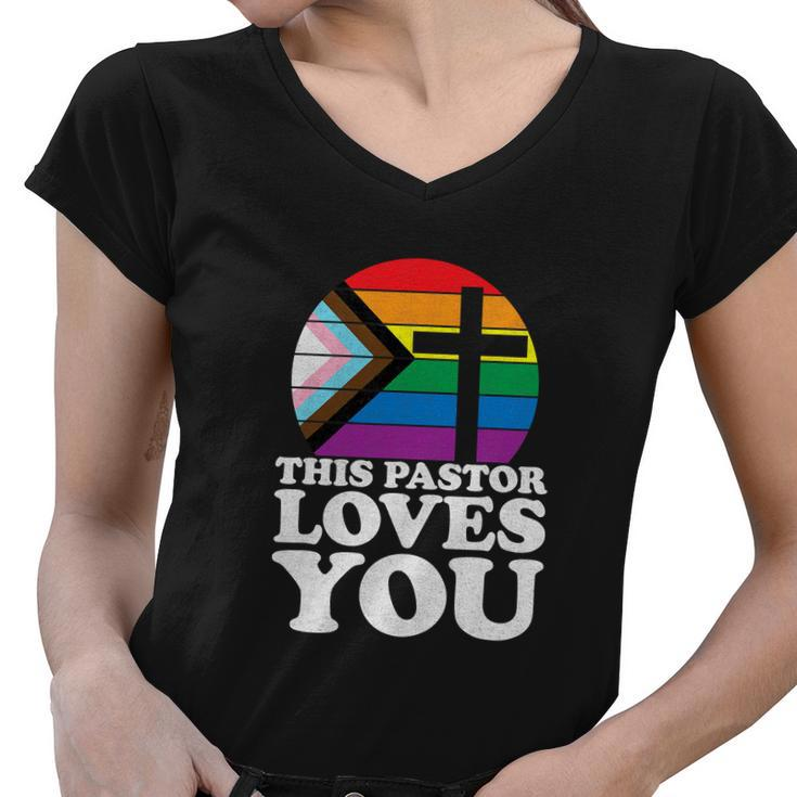 Christian Ally Inclusive Pride Clergy This Pastor Loves You Women V-Neck T-Shirt