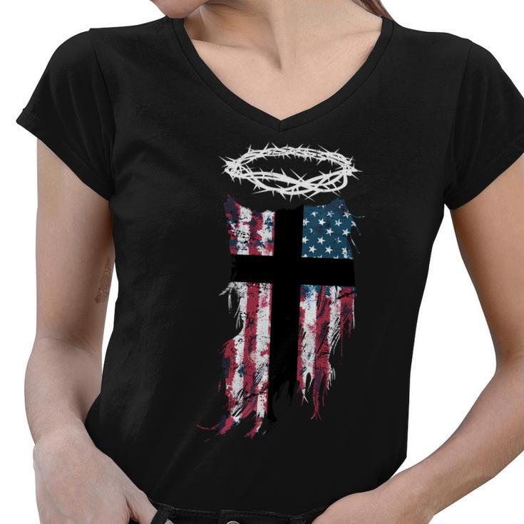 Christian Patriotic Usa Flag Tshirt Women V-Neck T-Shirt