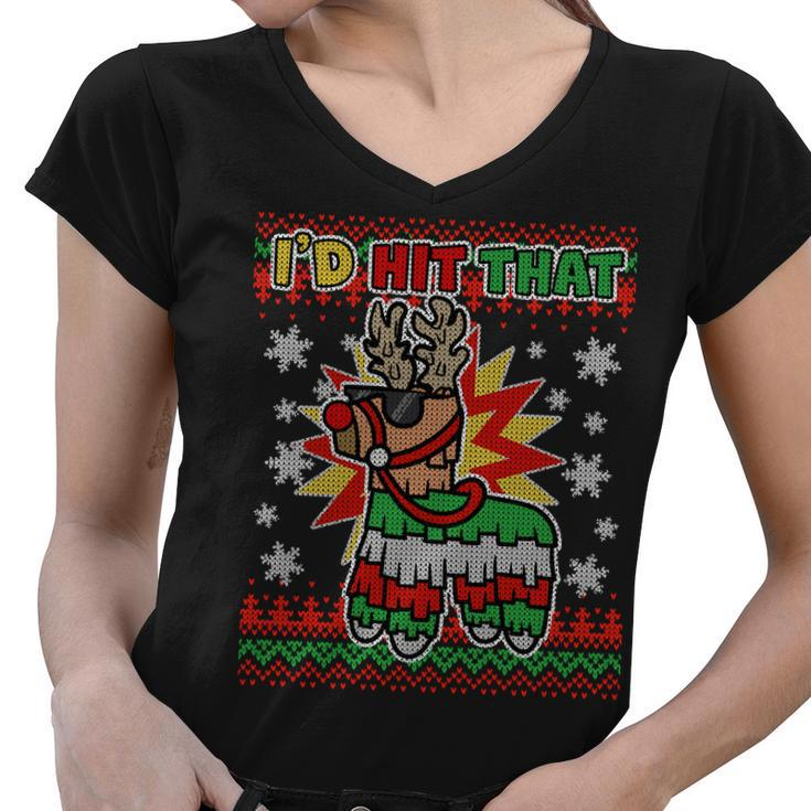 Christmas Id Hit That Llama Pinata Ugly Sweater Women V-Neck T-Shirt