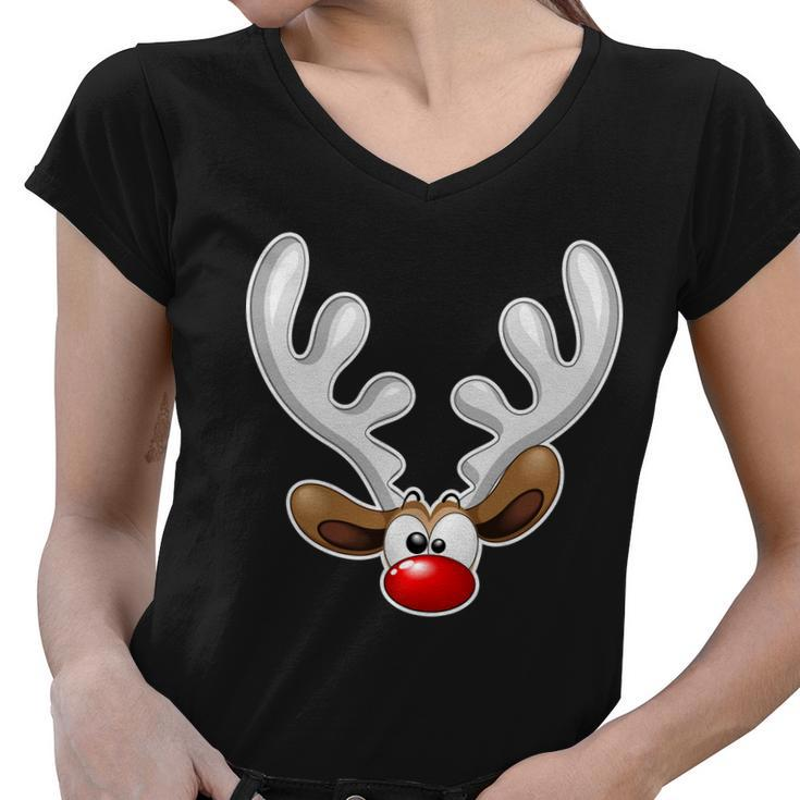 Christmas Red Nose Reindeer Face  Graphic Design Printed Casual Daily Basic Women V-Neck T-Shirt