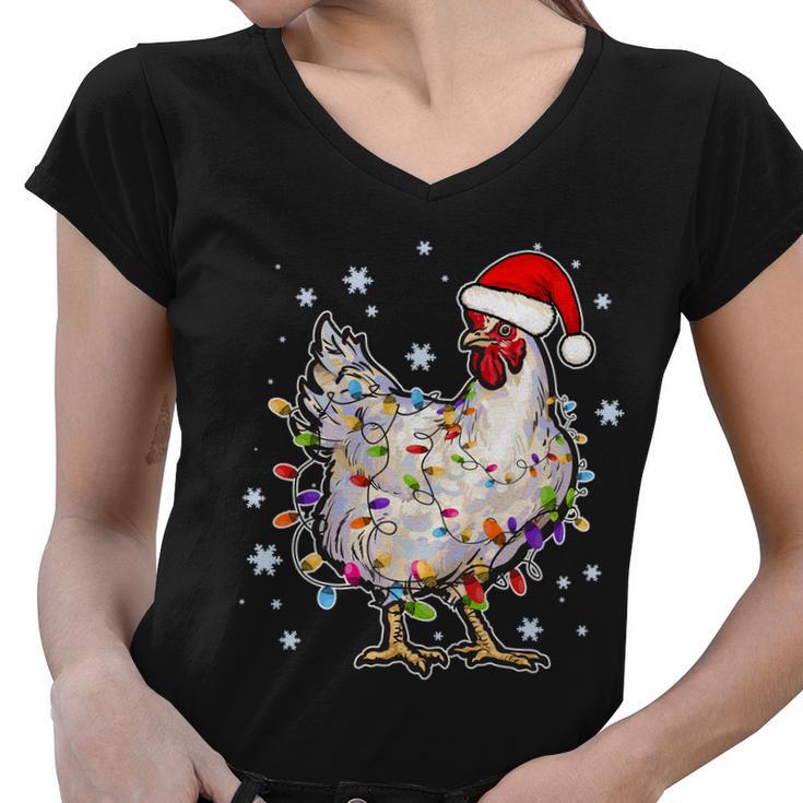 Christmas Santa Chicken Tshirt Women V-Neck T-Shirt