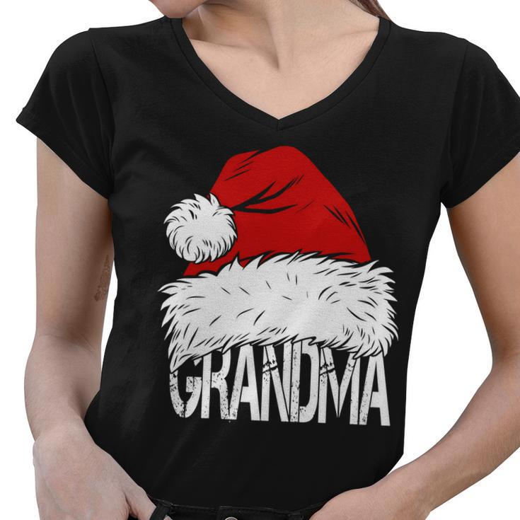 Christmas Santa Hat Grandma Tshirt Women V-Neck T-Shirt