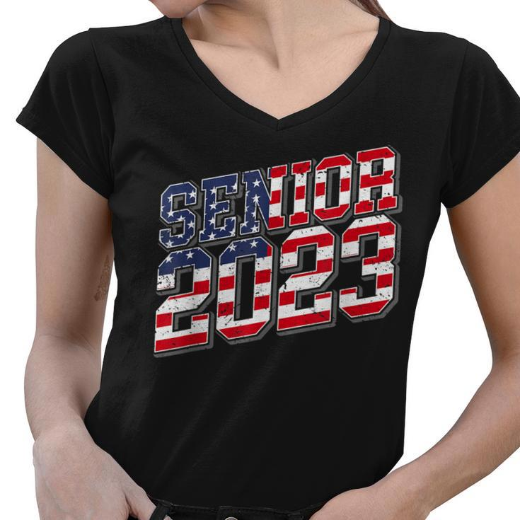 Class Of 2023 Usa Senior 2023 American Flag  Women V-Neck T-Shirt