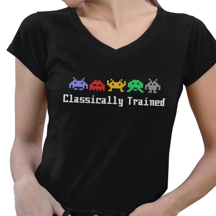 Classically Trained 80S Video Game Aliens Tshirt Women V-Neck T-Shirt