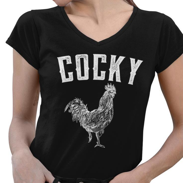 Cocky Rooster Women V-Neck T-Shirt