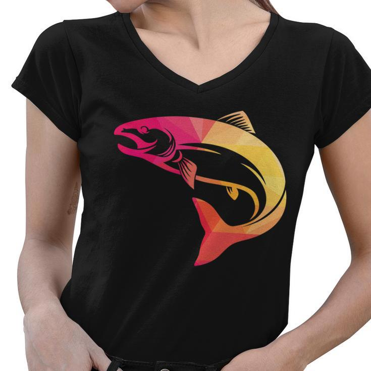 Colorful Geometric Fish Women V-Neck T-Shirt