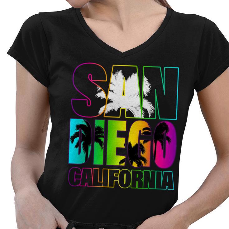 Colorful San Diego California Tshirt Women V-Neck T-Shirt