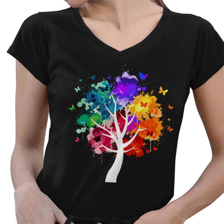 Colorful Tree Of Life Tshirt Women V-Neck T-Shirt