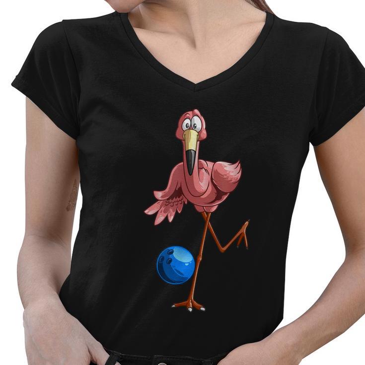 Cool Bowling Flamingo Women V-Neck T-Shirt