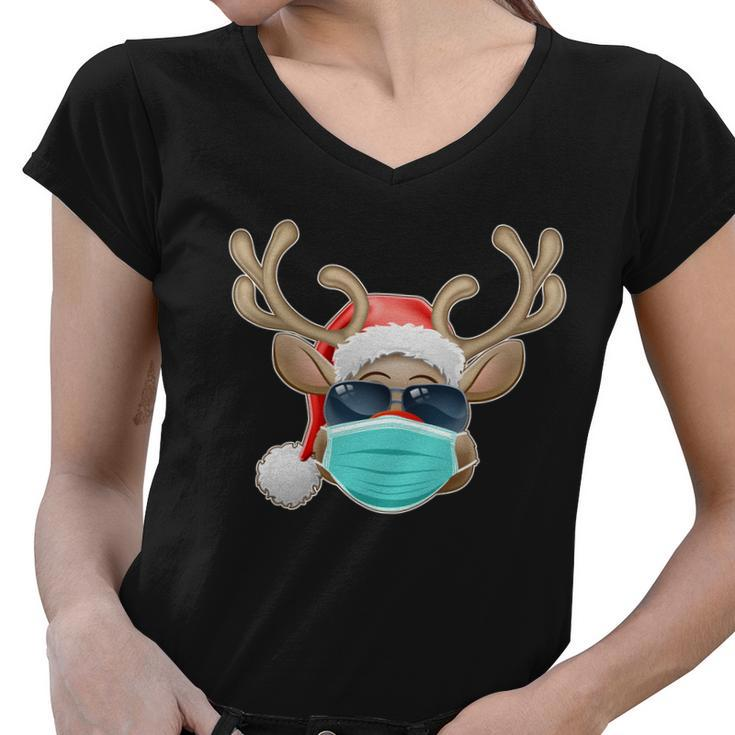 Cool Christmas Rudolph Red Nose Reindeer Mask 2020 Quarantined Graphic Design Printed Casual Daily Basic Women V-Neck T-Shirt