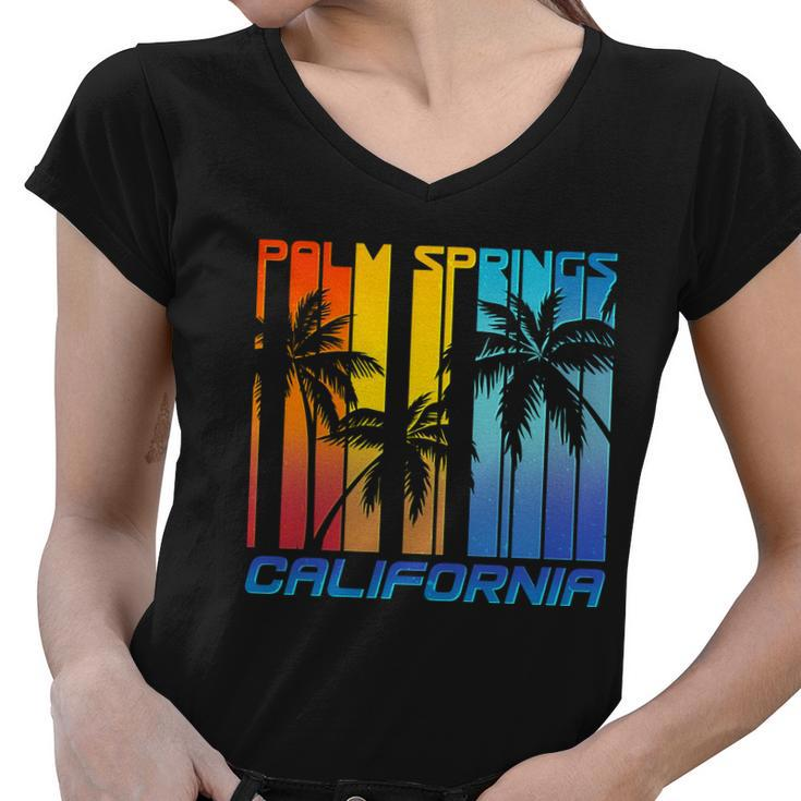 Cool Retro Palm Springs California Women V-Neck T-Shirt