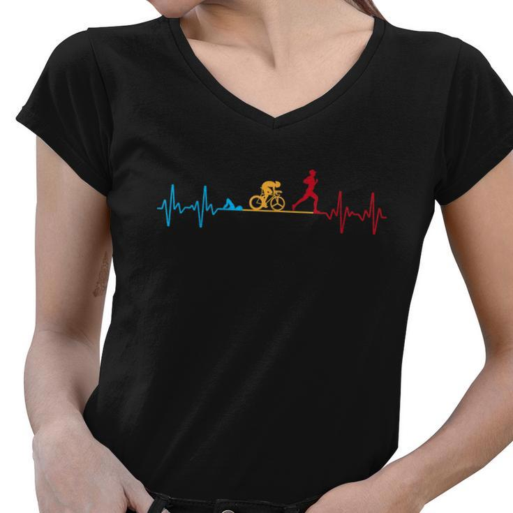 Cool Triathlon Art For Men Women Triathlete Endurance Sport Women V-Neck T-Shirt