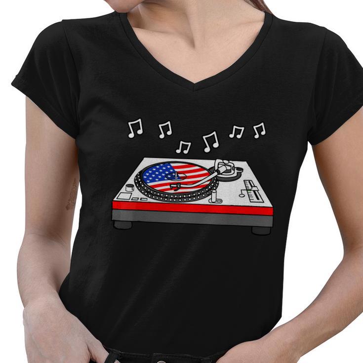 Cool Vinyl Record Us Flag 4Th Of July For Men Women Vinyl Turntable Women V-Neck T-Shirt