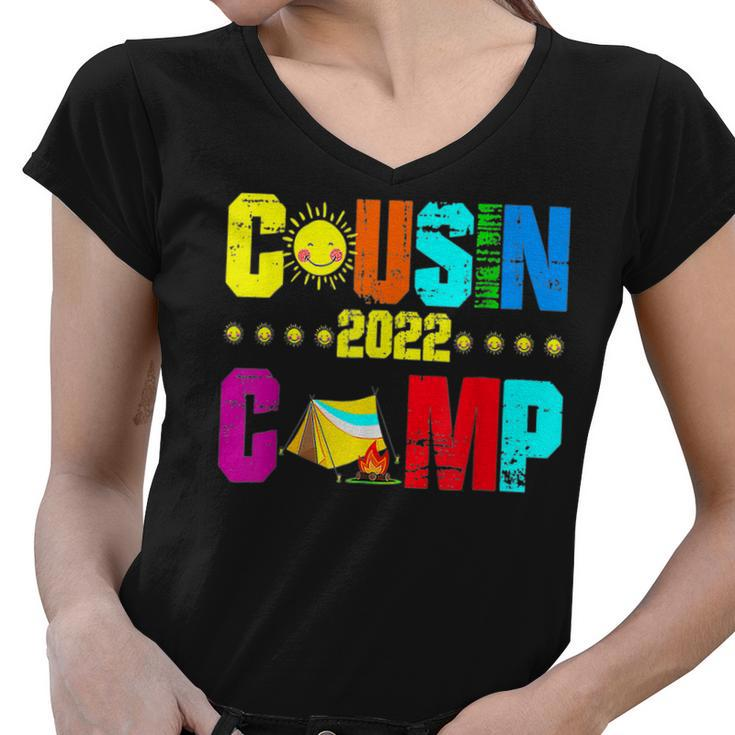 Cousin Camp  2022 Family Camping Summer Vacation Crew  V2 Women V-Neck T-Shirt