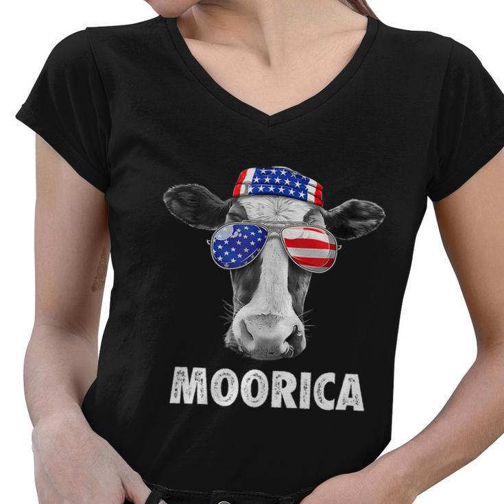 Cow 4Th Of July Moorica Merica Men American Flag Sunglasses Women V-Neck T-Shirt