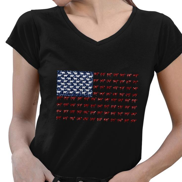 Cow American Flag Us 4Th Of July Farm Women V-Neck T-Shirt
