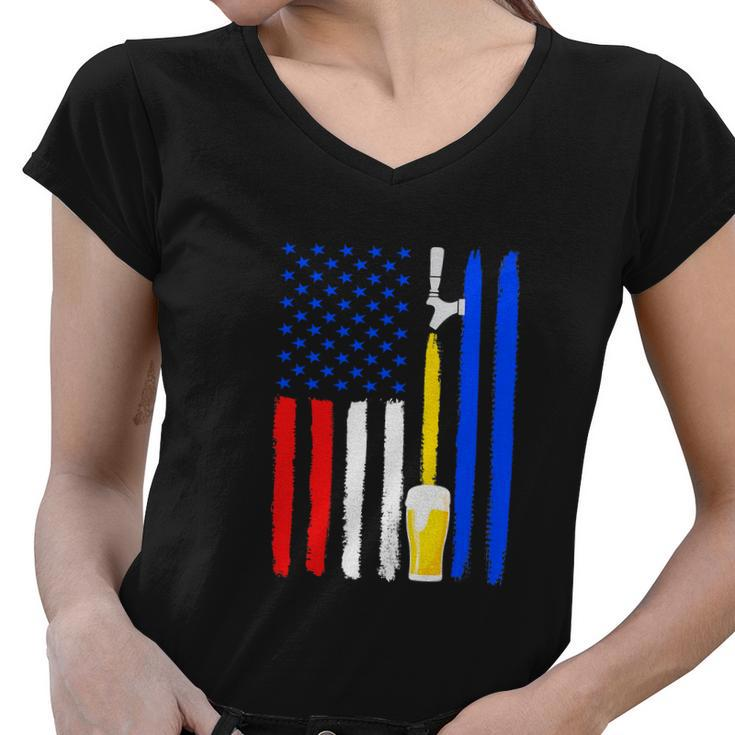 Craft Beer American Flag Usa Patriotic Funny 4Th Of July Women V-Neck T-Shirt