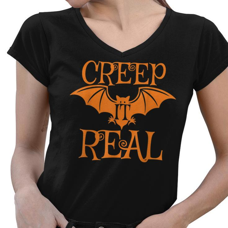 Creep It Real Halloween Bat Pumpkin  Women V-Neck T-Shirt