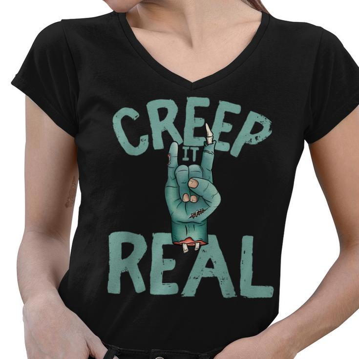 Creep It Real Rocker Zombie Halloween Women V-Neck T-Shirt