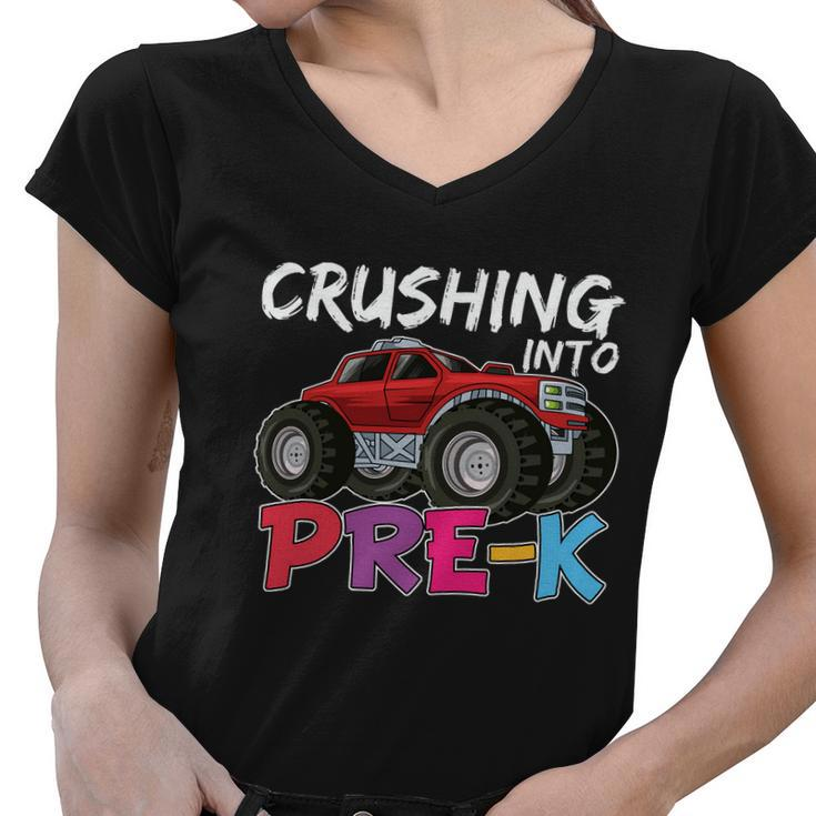 Crushing Into Prek Monster Truck Back To School Women V-Neck T-Shirt