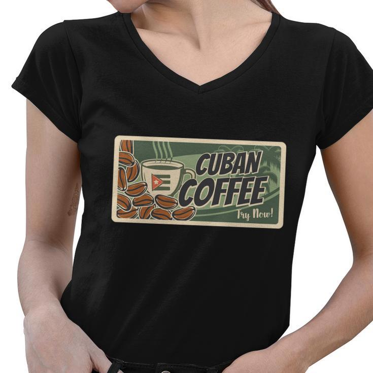 Cuba Travel Retro Banner Cuban Coffee Women V-Neck T-Shirt