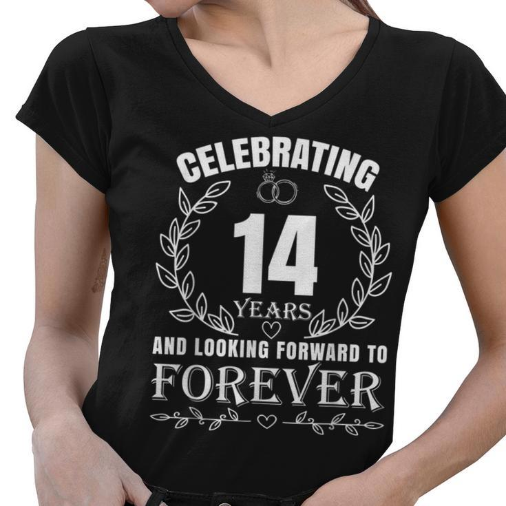 Cute 14Th Wedding Anniversary For Couples Married 14 Year  Women V-Neck T-Shirt