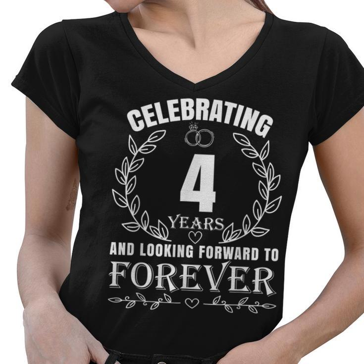 Cute 4Th Wedding Anniversary For Couples Married 4 Year  Women V-Neck T-Shirt