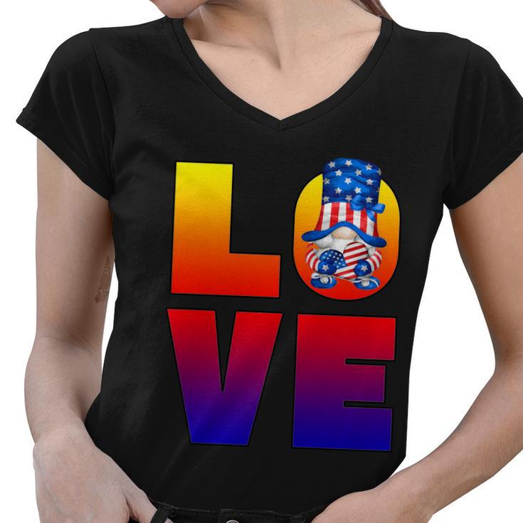 Cute American Flag Heart 4Th Of July Gnome For Patriotic Mom Funny Gift Women V-Neck T-Shirt