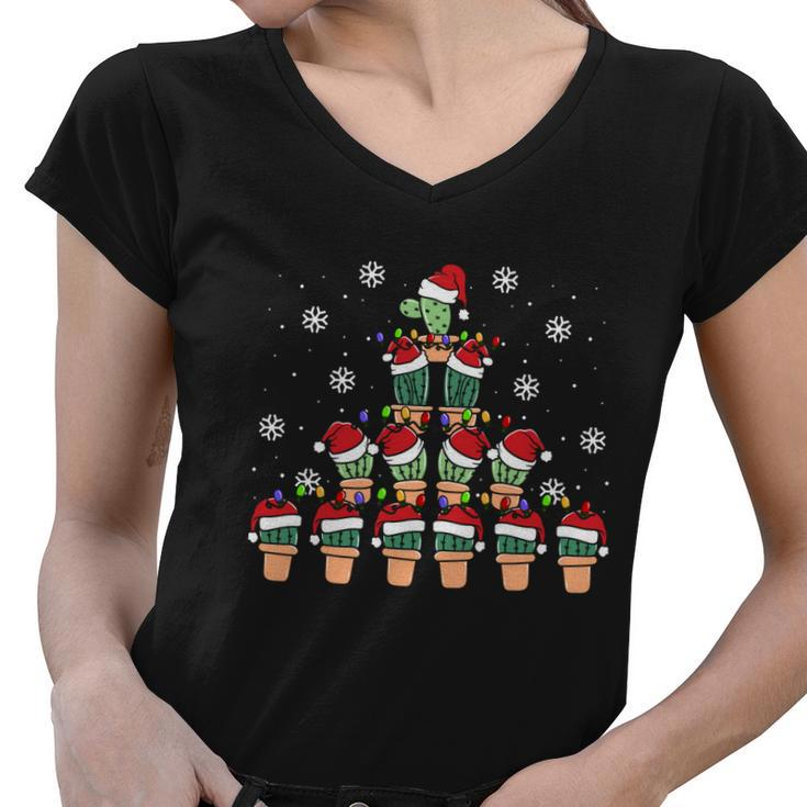 Cute Cactus Christmas Tree Succulent Cactus Xmas Gift Women V-Neck T-Shirt