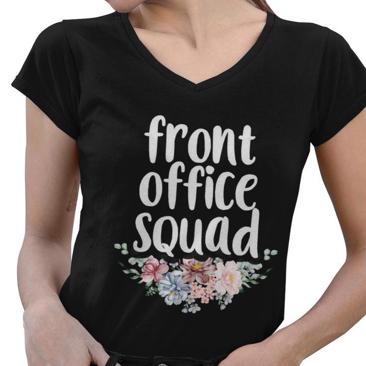 Cute Floral School Secretary Admin Front Office Squad Great Gift Women V-Neck T-Shirt