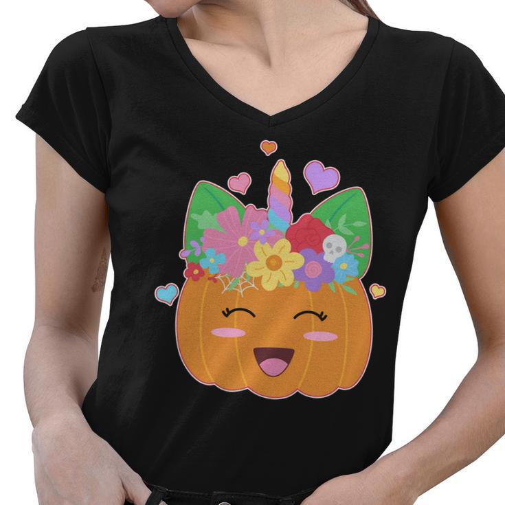 Cute Halloween Unicorn Pumpkin Graphic Design Printed Casual Daily Basic Women V-Neck T-Shirt