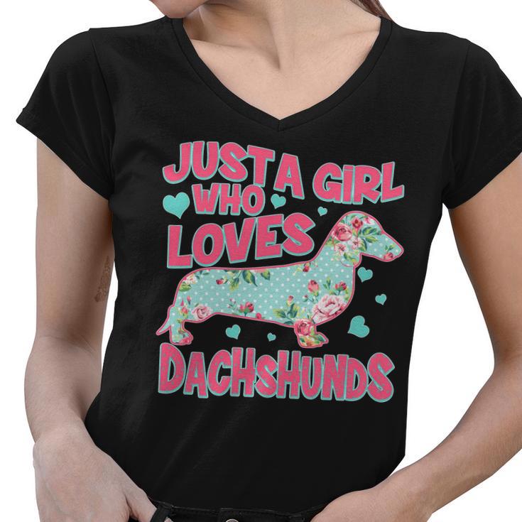 Cute Just A Girl Who Loves Dachshunds Women V-Neck T-Shirt