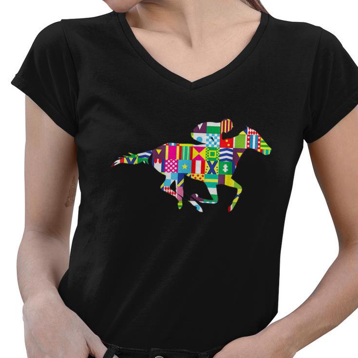 Cute Kentucky Horse Racing Silks Women V-Neck T-Shirt