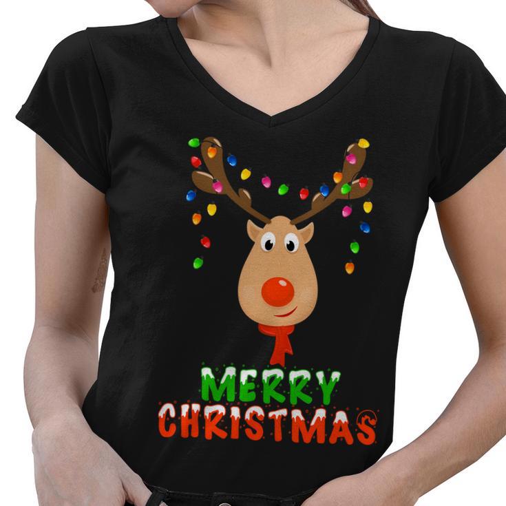 Cute Merry Christmas Reindeer Tshirt Women V-Neck T-Shirt