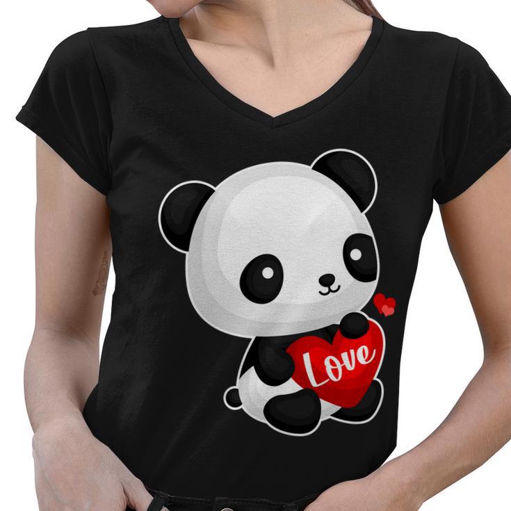 Cute Panda Holding A  Heart Women V-Neck T-Shirt