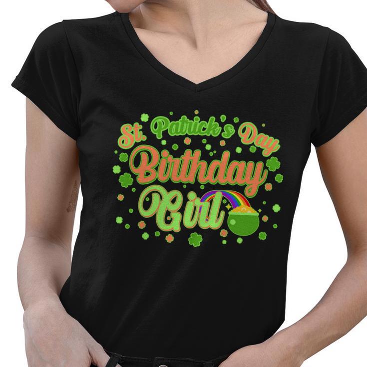 Cute St Patricks Day Birthday Girl Women V-Neck T-Shirt