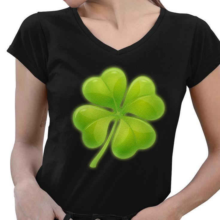 Cute St Patricks Day Lucky Glowing Shamrock Clover Women V-Neck T-Shirt