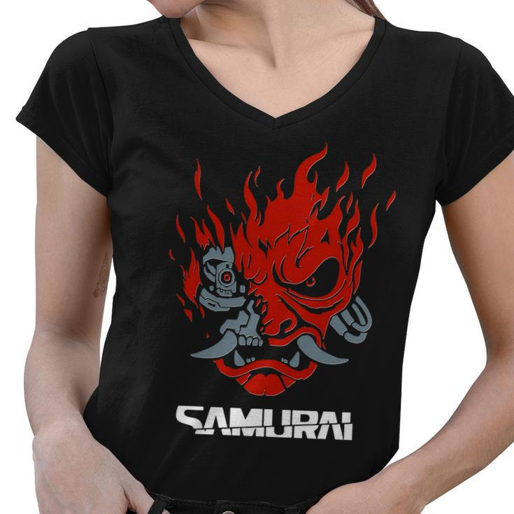 Cyberpunk Cyborg Samurai Women V-Neck T-Shirt