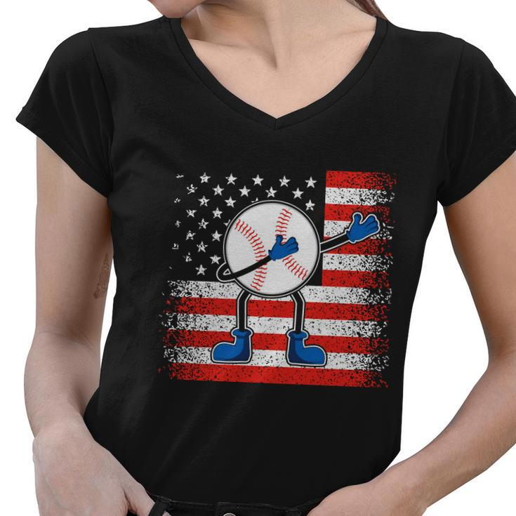 Dabbing Baseball Player 4Th July Usa Flag Plus Size Shirt For Men Women Women V-Neck T-Shirt
