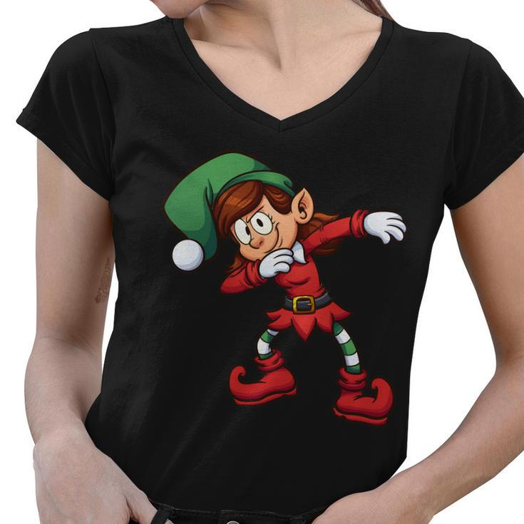 Dabbing Elf Cute Funny Christmas Tshirt Women V-Neck T-Shirt