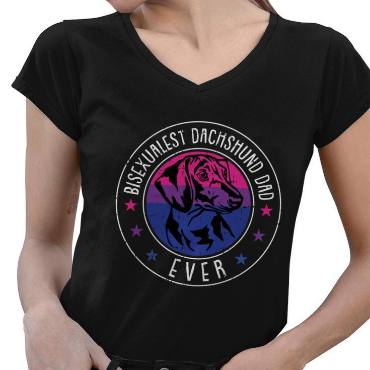 Dachshund Dad Lgbtcute Giftq Bicute Giftsexual Pride Doxie Dog Lover Ally Gift Women V-Neck T-Shirt