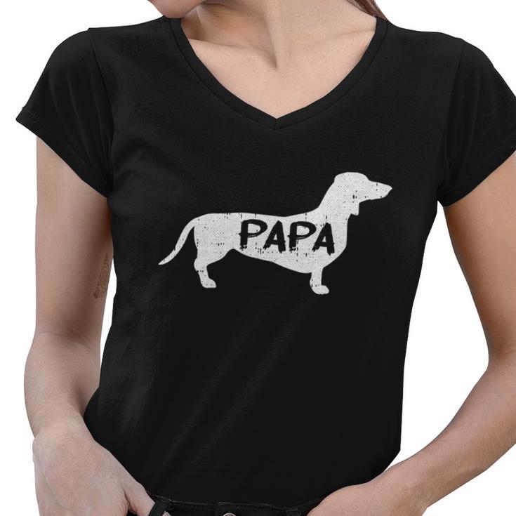 Dachshund Papa Dog Cute Puppy Doggie Animal Lover Doxie Dad Gift Women V-Neck T-Shirt