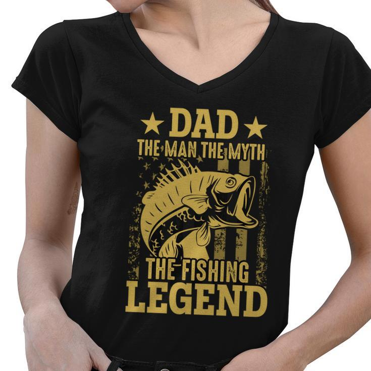 Dad Fishing Legend Flag Tshirt Women V-Neck T-Shirt