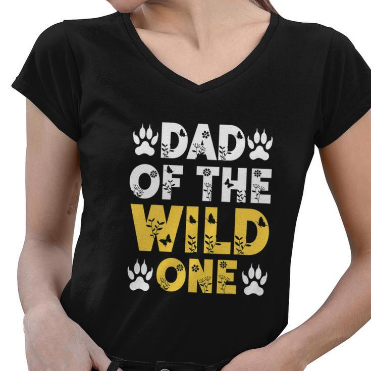 Dad Of The Wild One Funny 1St Birthday Leopard Dad Boy Women V-Neck T-Shirt