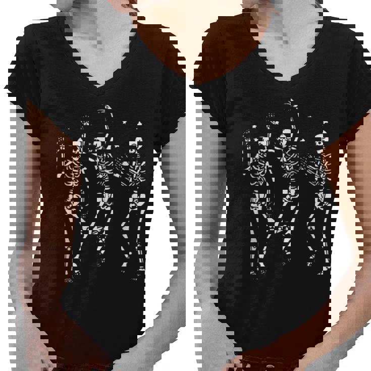 Dancing Skeleton Happy Halloween Ballet Funny Skeleton  Women V-Neck T-Shirt