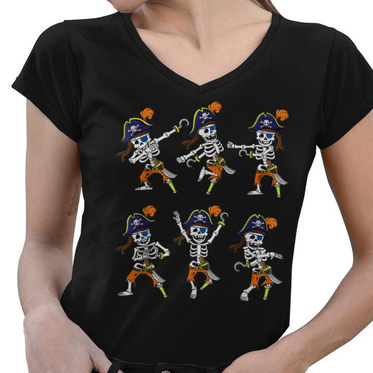 Dancing Skeleton Pirates Dance Challenge Halloween Boys Kids   Women V-Neck T-Shirt