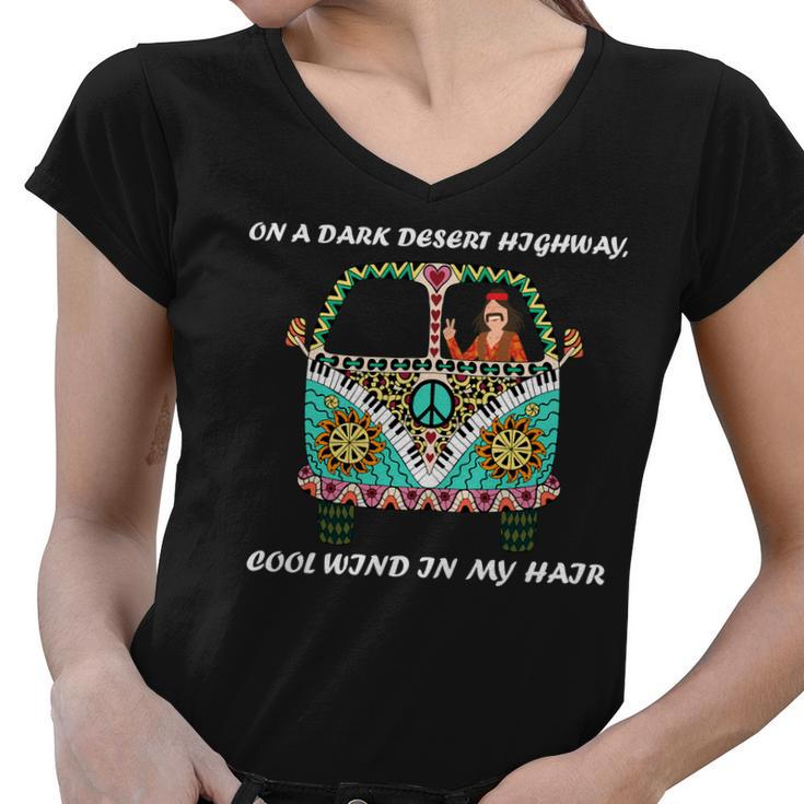 Dark Desert Highway Funny Hippie Women V-Neck T-Shirt