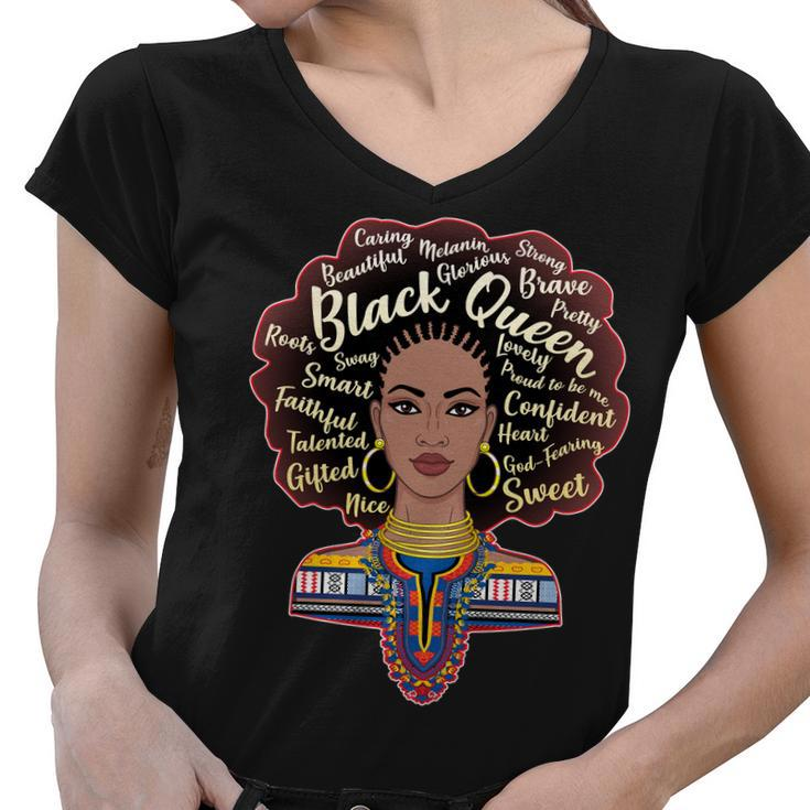 Dashiki Black Queen Women V-Neck T-Shirt